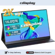 Cdisplay 16인치 2.5K 휴대용 모니터 2560×1600 IPS 포터블 모니터 노트북 컴퓨터 보조모니터 1200:1 1200:1 Cd/m² PS5용 듀얼 스피커 USB C 게이밍 스크린 PS4 Xbox 스위치 PC 휴대폰