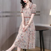 Miyake 2023 웨이스트 슬림 V넥 플리츠 매직 드레스, 루즈한 대형 중간 길이 플리츠 드레스, 엄마 나이 감소 드레스