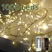 미니 LED 클러스터 화환 스트링 조명, 요정 크리스마스 장식, 휴일 조명, 파티 야외 정원 녹색 화환, 36M