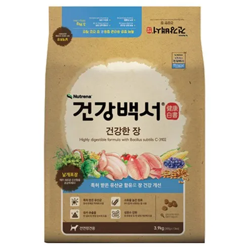 건강백서 전연령 건강한 장 기능성 사료, 장건강/유산균, 3.9kg, 1개